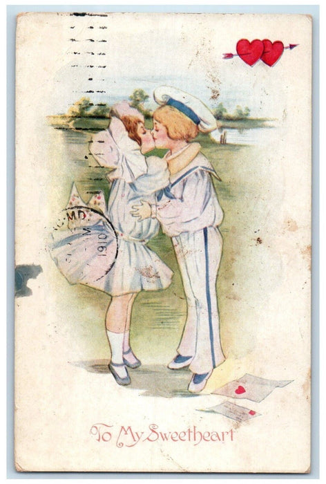 1910 Valentine Sweetheart Kissing Couple Romance Heart Cleveland OH Postcard