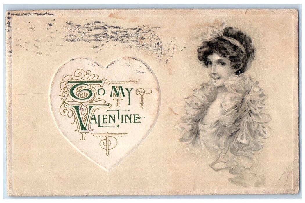 1914 Valentine Heart Pretty Woman Winsch Back Cincinnati Ohio OH Posted Postcard