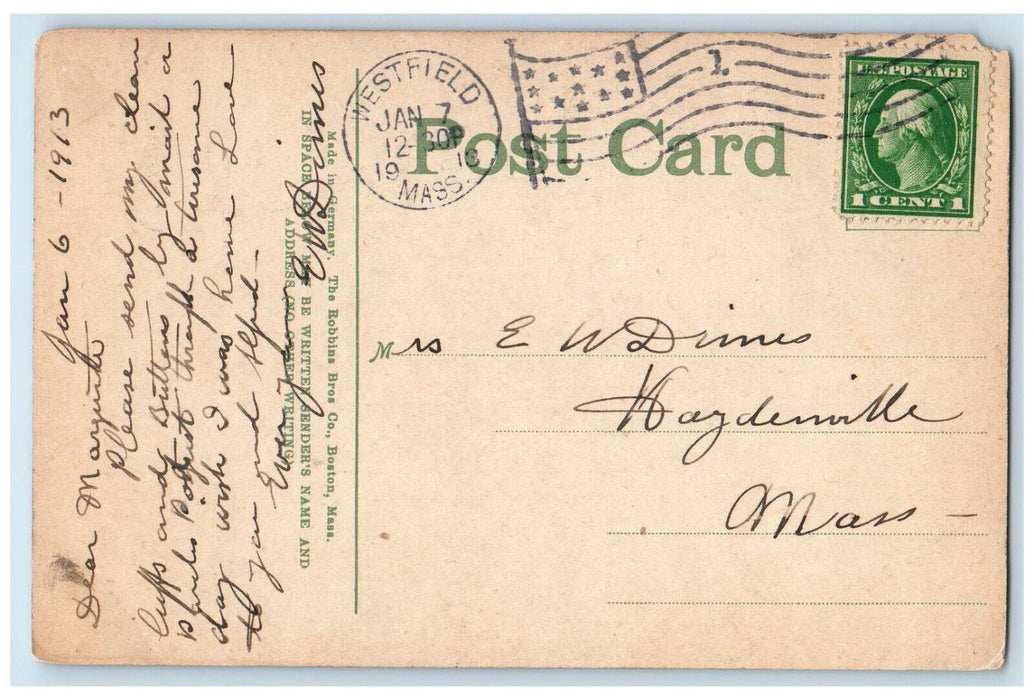 1913 Church Of The Unity Springfield Westfield Massachusetts MA Antique Postcard