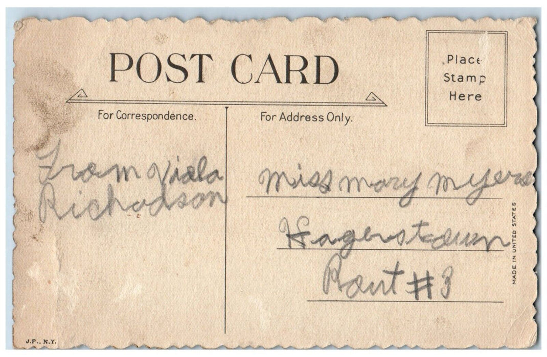 c1910's Valentine Thoughts Heart Flowers And Birds Posted Antique Postcard