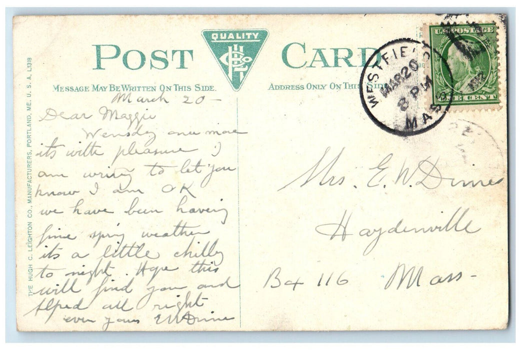 1912 The Sarah Gillett Home For Aged People Westfield Massachusetts MA Postcard