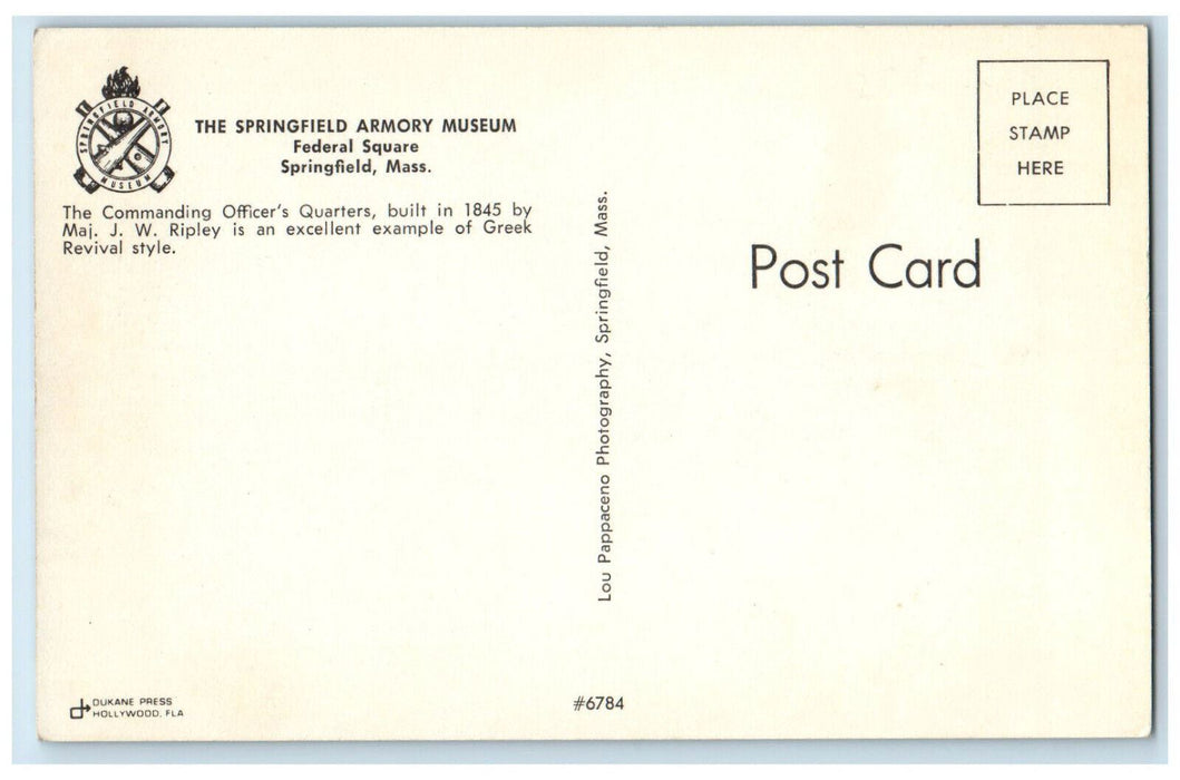 c1950's The Springfield Armory Museum Federal Square Springfield MA Postcard
