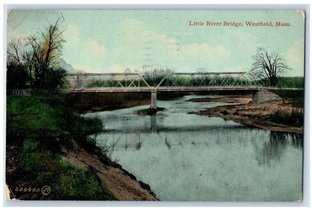 1912 View Of Little River Bridge Westfield Massachusetts MA Antique Postcard