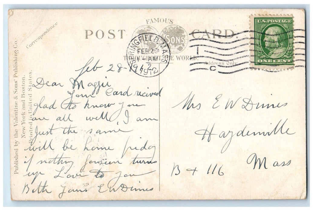 1912 View Of Little River Bridge Westfield Massachusetts MA Antique Postcard