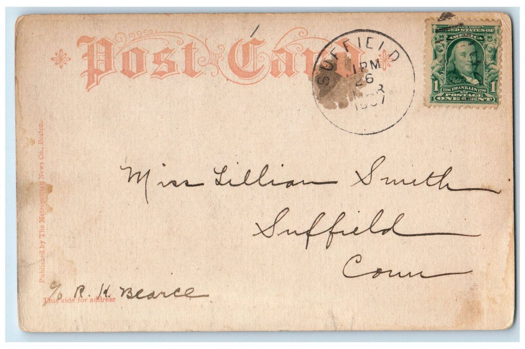 1907 Court Square Springfield Massachusetts MA Suffield CT Antique Postcard
