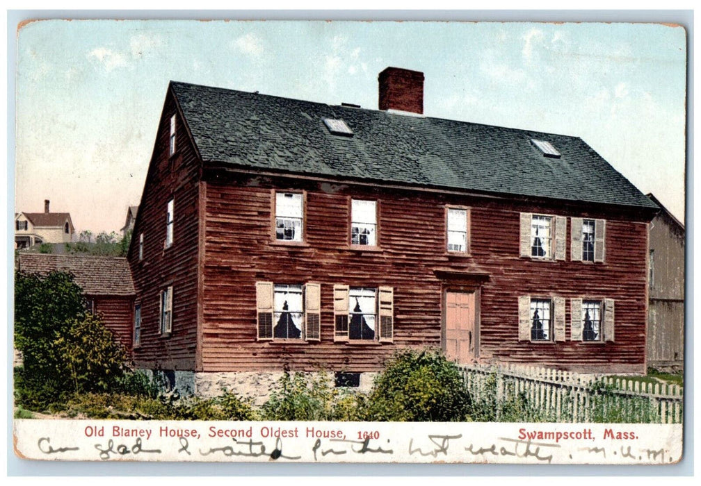 1919 Old Blaney House Second Oldest House Swampscott Massachusetts MA Postcard