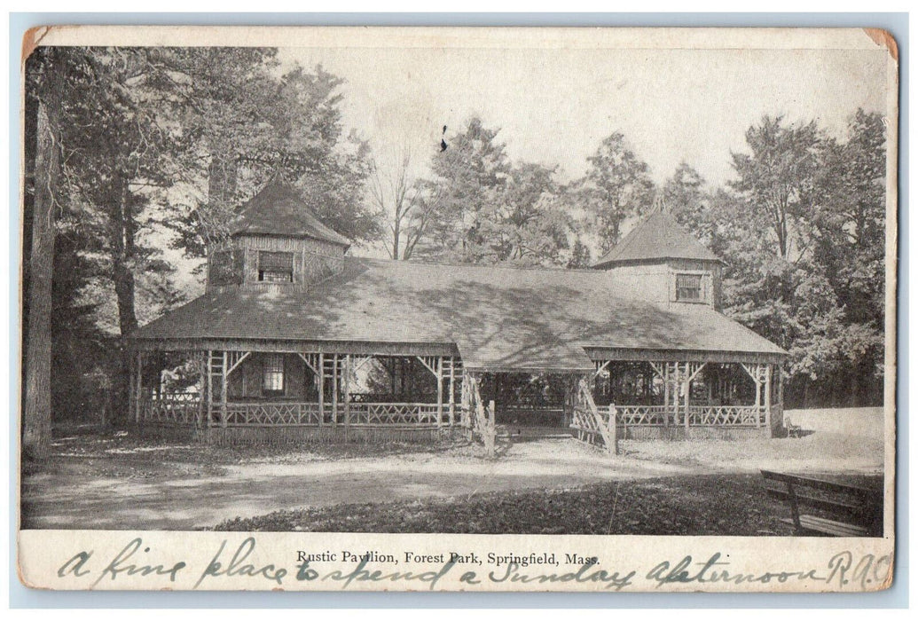 1910 Rustic Pavillion Forest Park Springfield Massachusetts MA Antique Postcard
