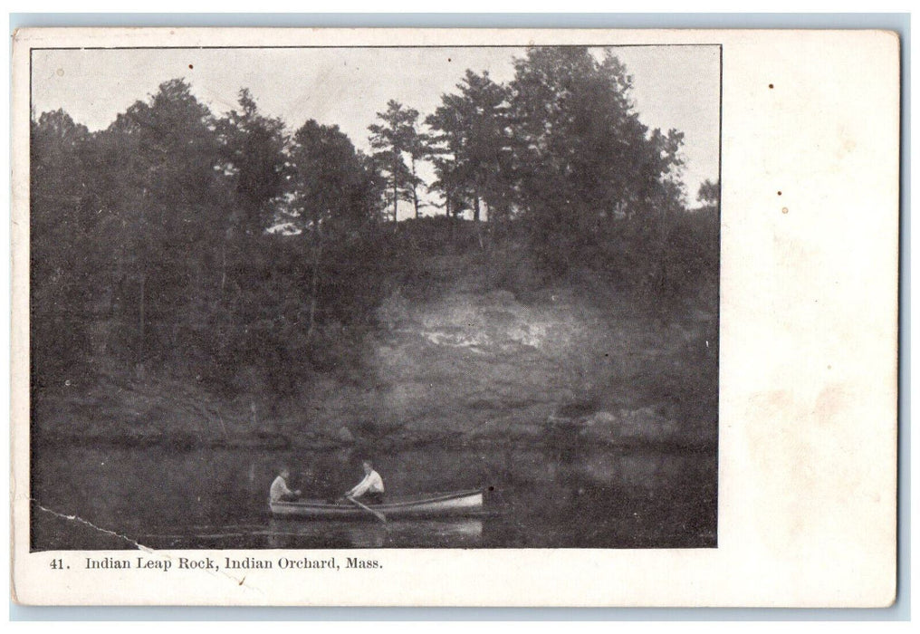 Indian Leap Rock Indian Orchard Massachusetts MA, Boat Canoeing Scene Postcard