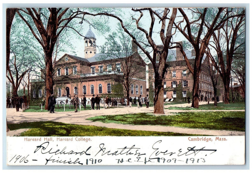1906 Harvard Hall Harvard College Cambridge Massachusetts MA Postcard