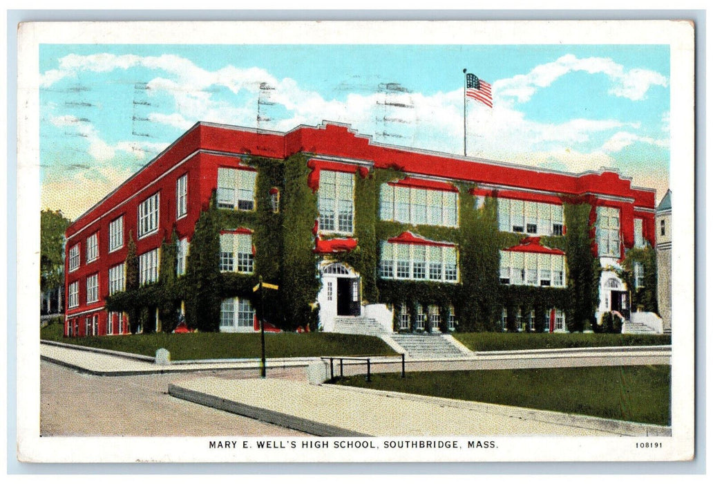 Mary E. Well's High School Exterior Scene Southbridge Massachusetts MA Postcard