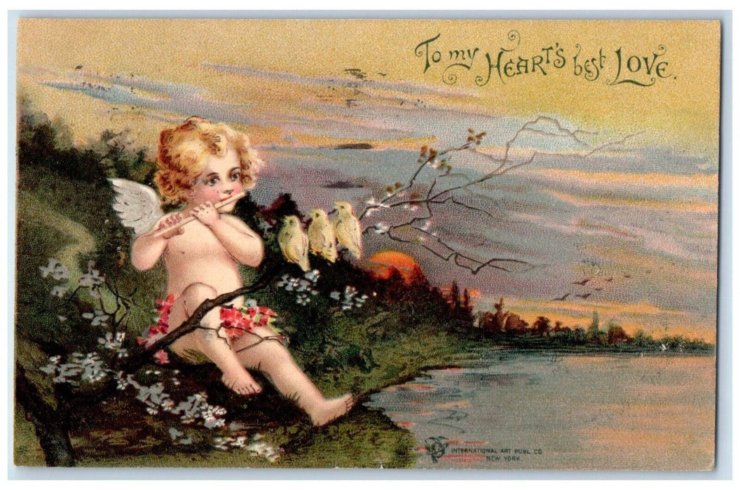 1909 Valentine Angel Playing Clarinet Song Birds Baltimore Maryland MD Postcard