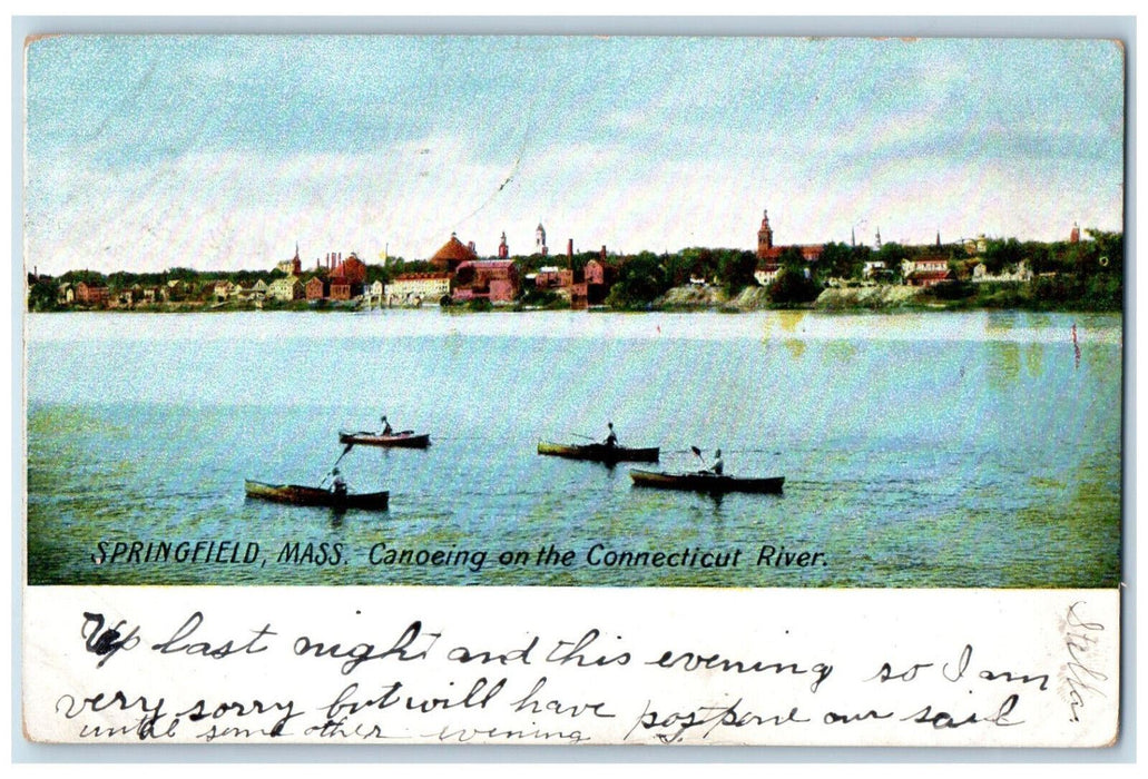 1905 Canoeing On The Connecticut River Springfield Massachusetts MA Postcard
