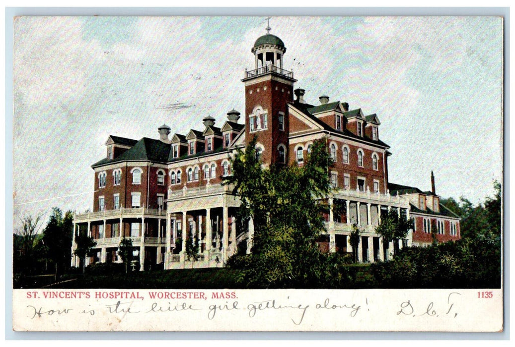 1907 St. Vincent's Hospital Building Worcester Massachusetts MA Antique Postcard