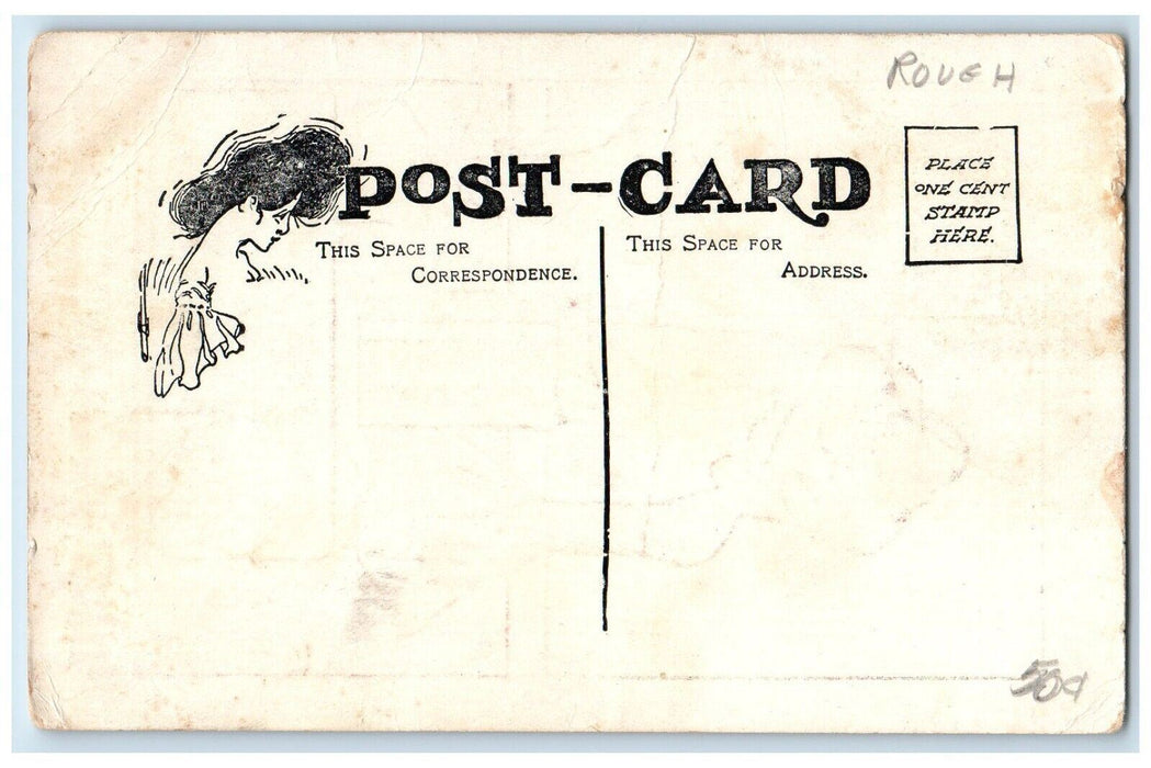 c1910's Valentine Girl Young Man Kissing Angel Dan Cupid MD Antique Postcard