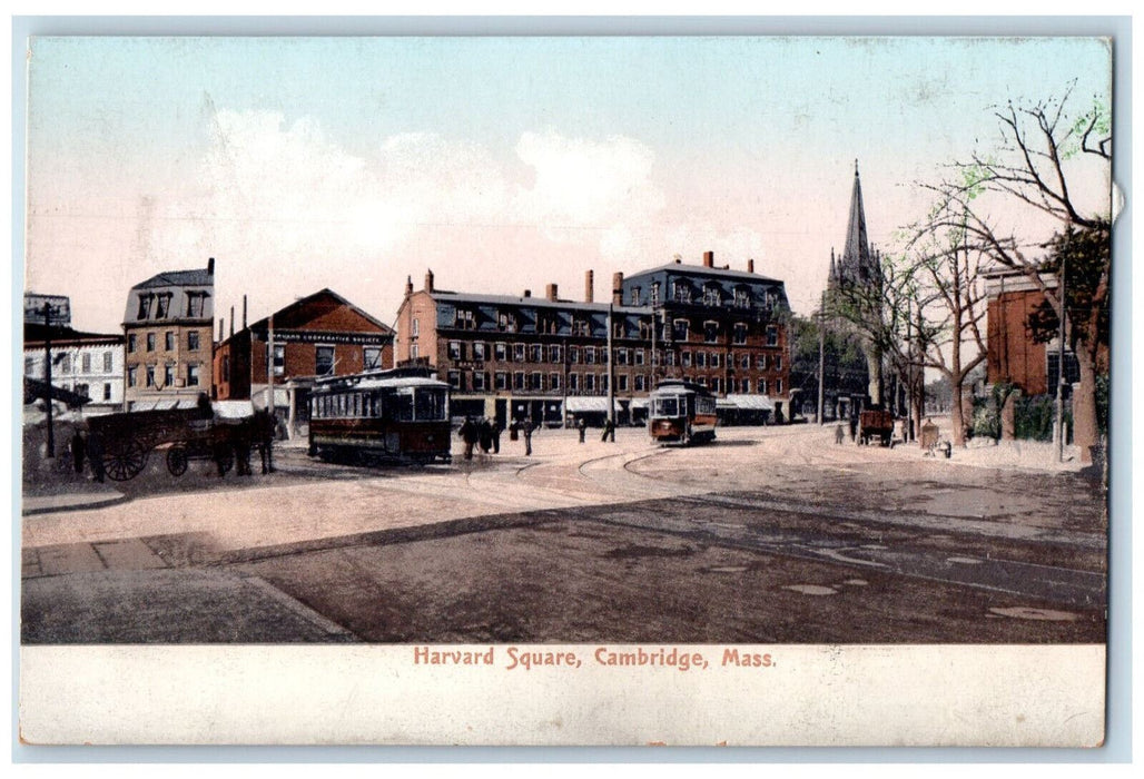 1906 Harvard Square Cambridge Massachusetts MA Antique Posted Postcard