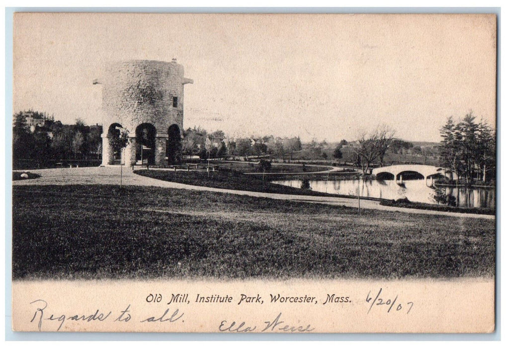 1907 View Of Old Mill Institute Park Worcester Massachusetts MA Antique Postcard