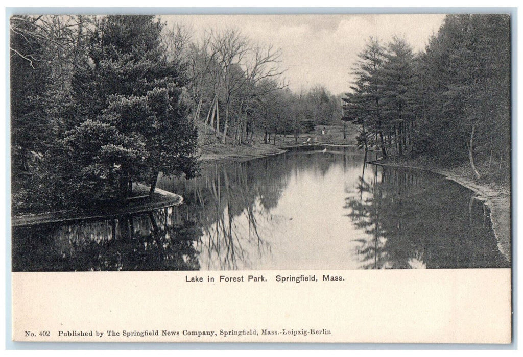 Scenic View Of Lake In Forest Park Springfield Massachusetts MA Antique Postcard