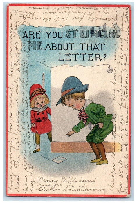1913 Valentine Children Stringing Letter San Jose California CA Antique Postcard