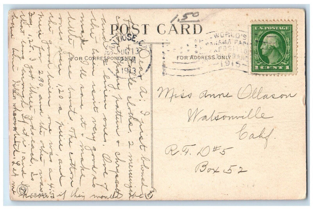 1913 Valentine Children Stringing Letter San Jose California CA Antique Postcard