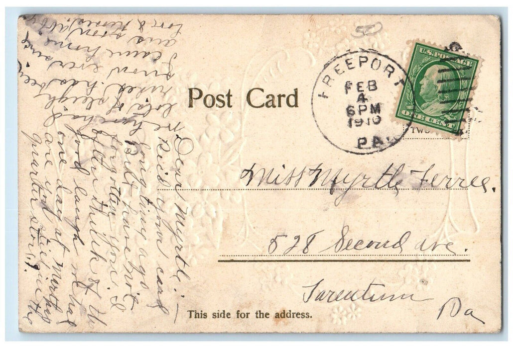 c1910's Valentine Cupid Angel Crying Broken Heart Pansies Embossed Postcard