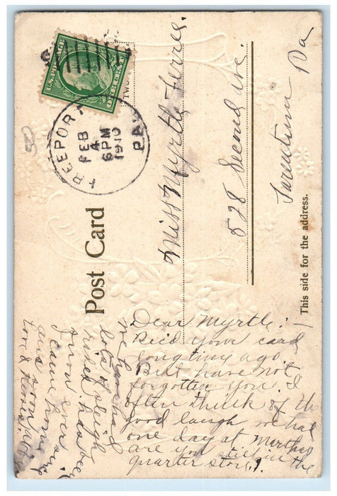 c1910's Valentine Cupid Angel Crying Broken Heart Pansies Embossed Postcard