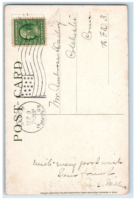 1909 Salem Common Salem Massachusetts MA Antique Posted Reichner Bros Postcard