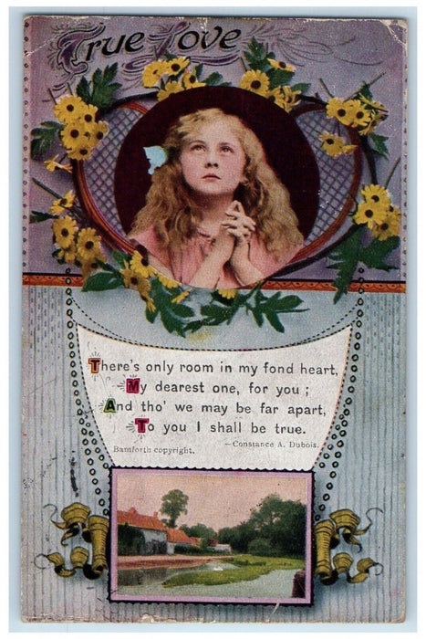 1920 Valentine Pretty Girl Flowers Motto Constance Dubois Bamforth Postcard