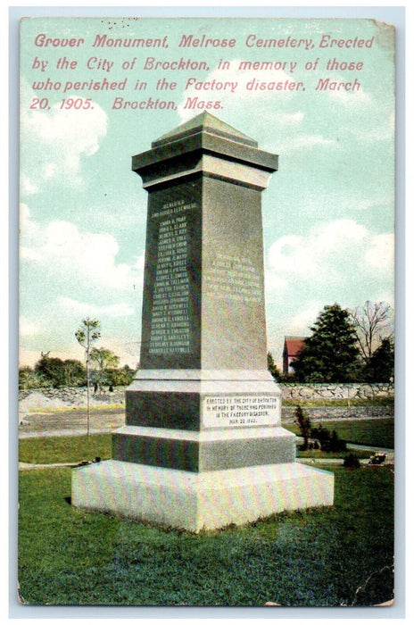 c1910 Grover Monument Melrose Cemetery Brockton Massachusetts MA Postcard