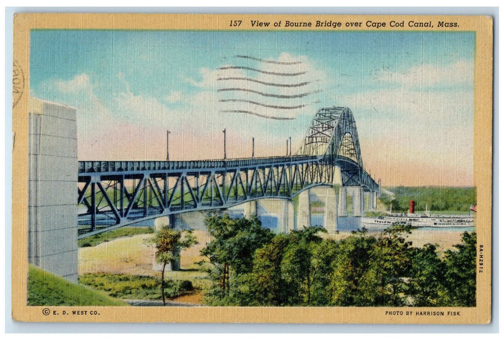 1947 View of Bourne Bridge Over Cape Cod Canal Massachusetts MA Postcard