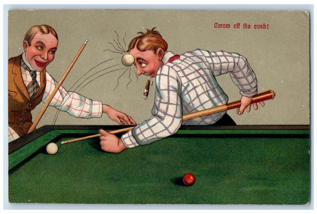 1909 Mens Playing Pool Billiard Trick Shot Embossed Medina Ohio OH Postcard