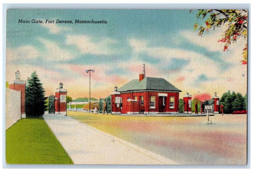 1945 Main Gate Fort Devens Massachusetts MA Posted Fort Devens Exchange Postcard