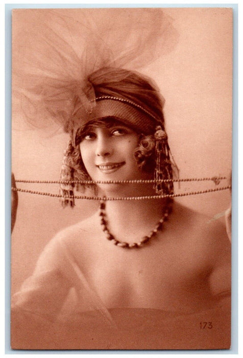 c1910's Pretty Woman Bangle Accessories Studio Portrait France Antique Postcard