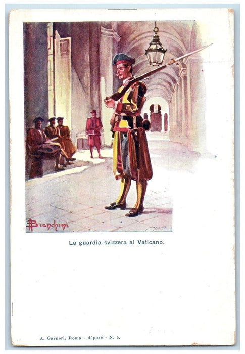 c1905 Swiss Guard Vatican Man Holding Gun Unposted Antique Postcard