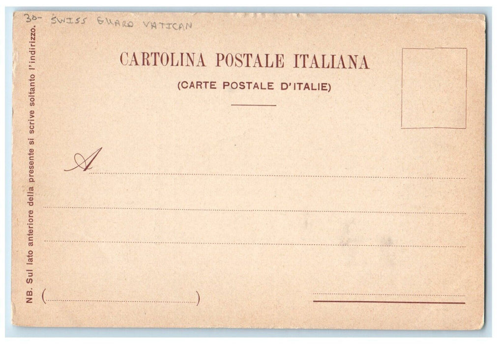 c1905 Swiss Guard Vatican Man Holding Gun Unposted Antique Postcard