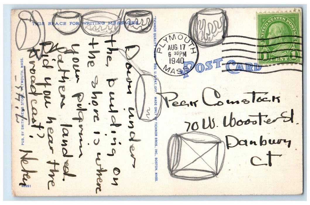 1940 Fountain to the Pilgrim Mothers of Mayflower Plymouth MA Postcard