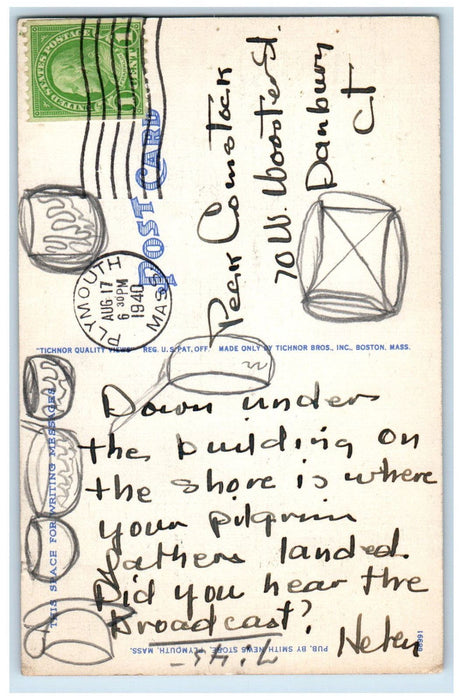 1940 Fountain to the Pilgrim Mothers of Mayflower Plymouth MA Postcard