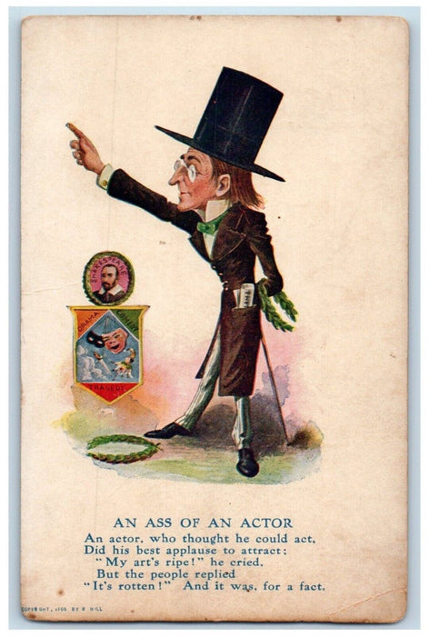 c1905 Edward Stern Big Hat An Ass Of An Actor Unposted Antique Postcard