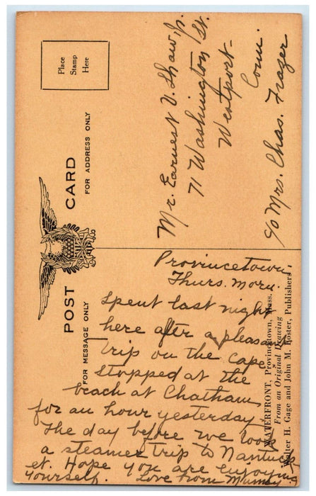 c1950's Waterfront Provincetown Massachusetts MA Vintage Posted Postcard