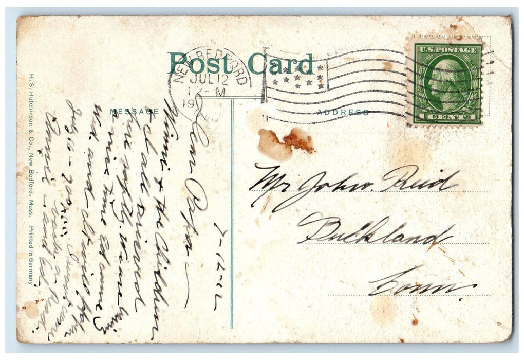 1912 Steamer Nantucket New Bedford Massachusetts MA Antique Posted Postcard