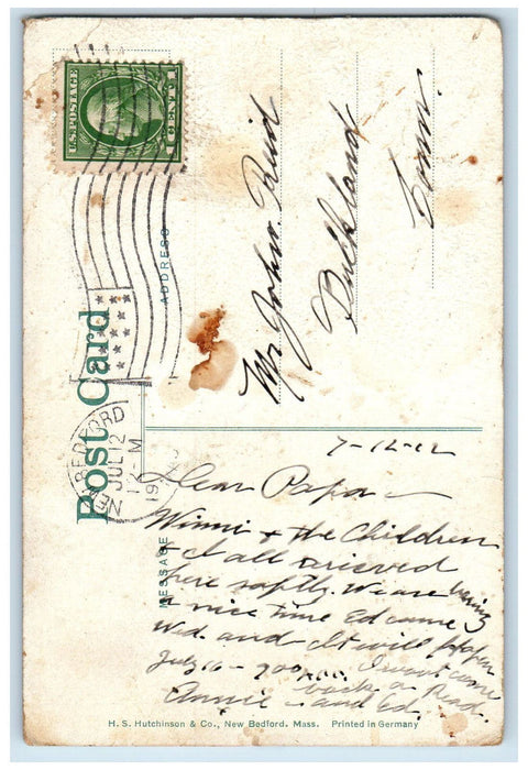 1912 Steamer Nantucket New Bedford Massachusetts MA Antique Posted Postcard