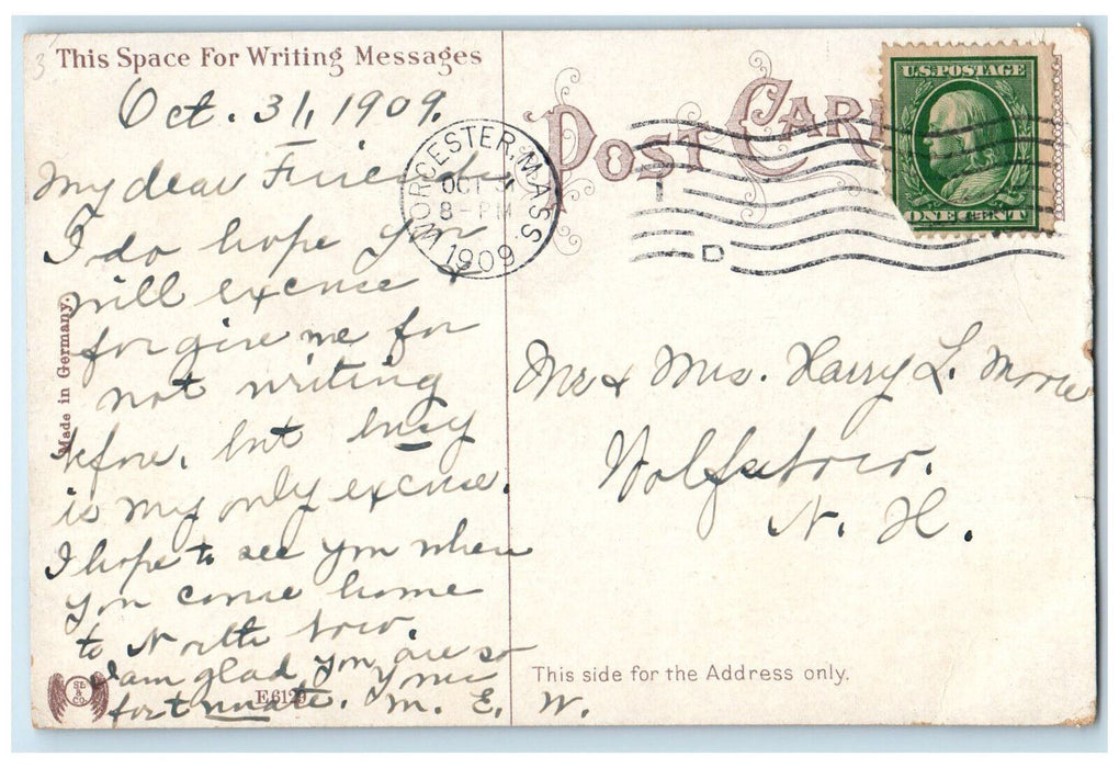 1909 Union Church Worcester Massachusetts MA Antique Posted Postcard