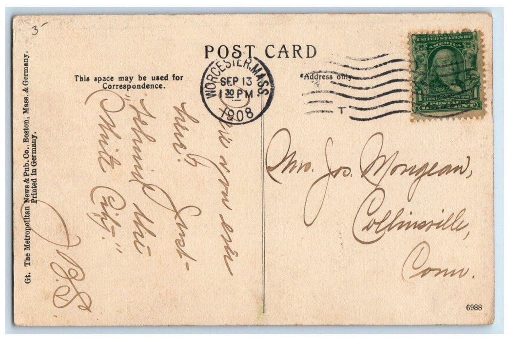 1908 Pine Lane Lake Quinsigamond Worcester Massachusetts MA Antique Postcard
