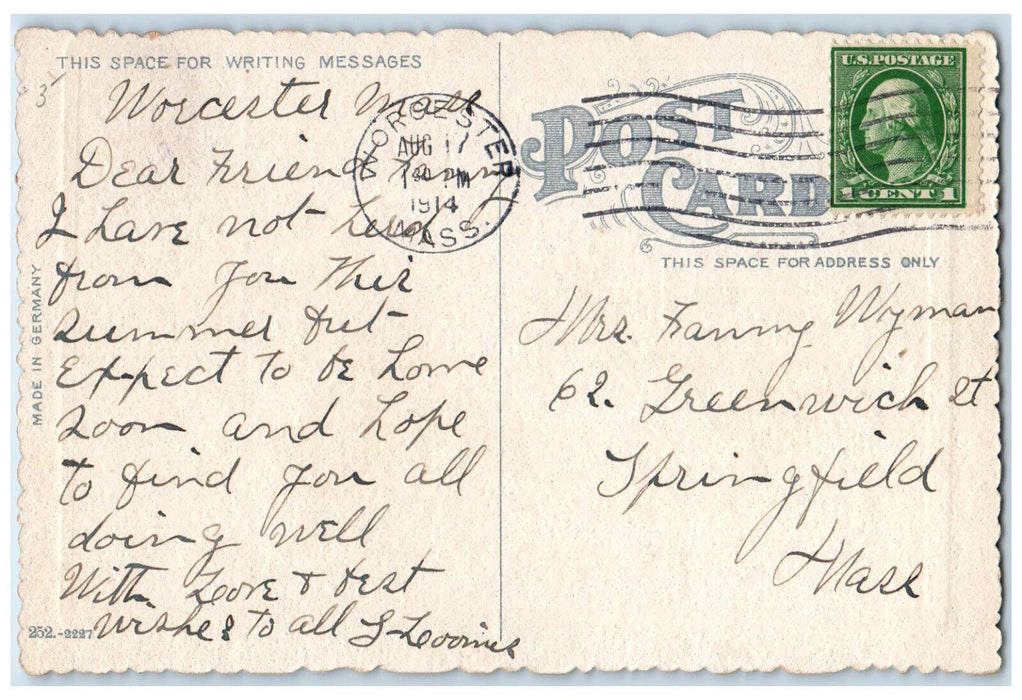 1914 Entrance to Home Farm Worcester Massachusetts MA Antique Postcard