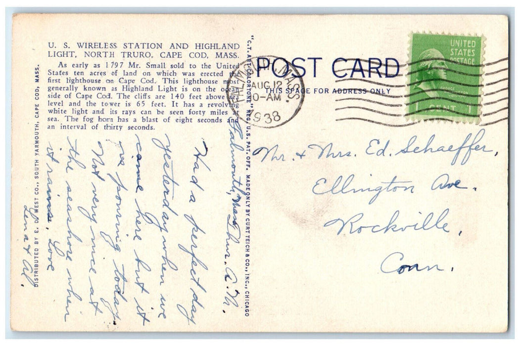 1938 U.S. Wireless Station and Highland Light North Truro Cape Cod MA Postcard