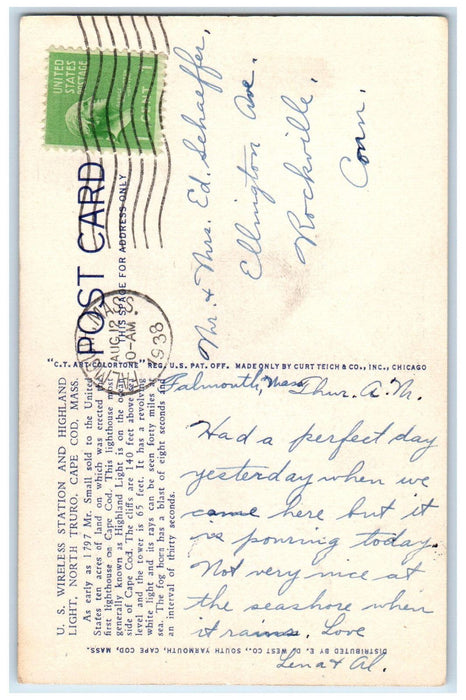 1938 U.S. Wireless Station and Highland Light North Truro Cape Cod MA Postcard