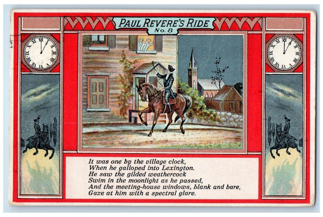 1912 Paul Reverse's Ride Clock American Revolution Posted Antique Postcard