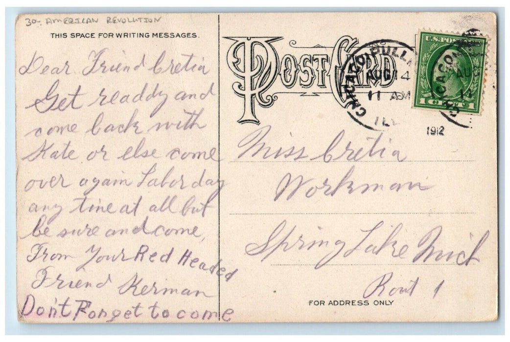1912 Paul Reverse's Ride Clock American Revolution Posted Antique Postcard