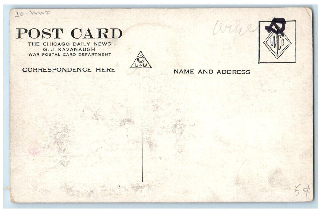 American Front Line Trench WWI Gen. D Esperey & Gen. Pershing France Postcard