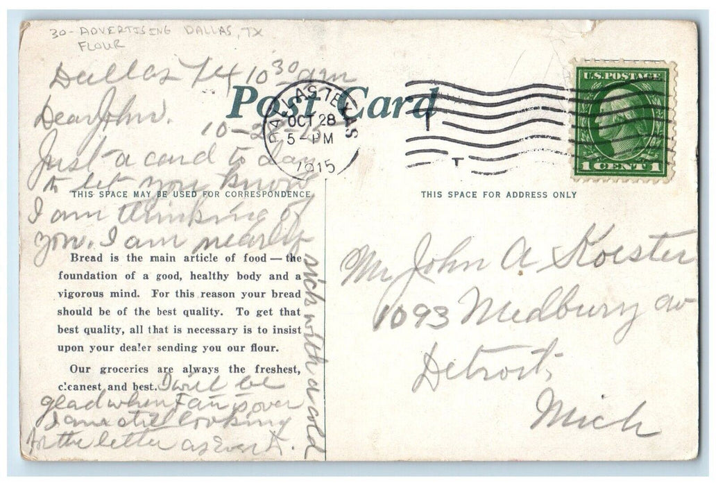 1915 Virginia Belle Of Wichita Quality Flour Advertising Dallas TX Postcard