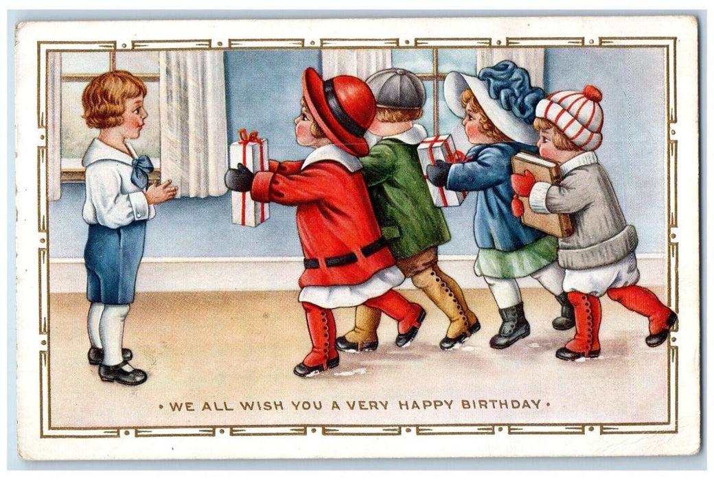 1916 Birthday Boy Childrens Presents Gift Detroit Michigan MI Antique Postcard